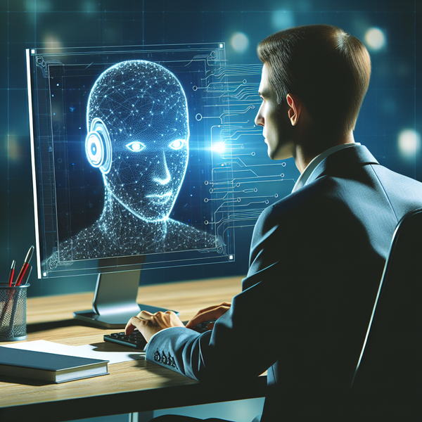 image shows AI communicating with businessman
